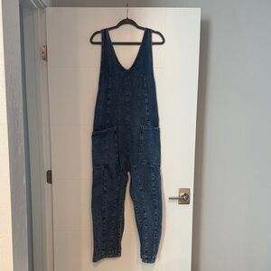 We The Free Light Blue Washed Denim Overalls